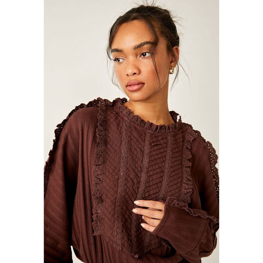 Free People More Romance Lace Boho Relaxed Sweatshirt Top